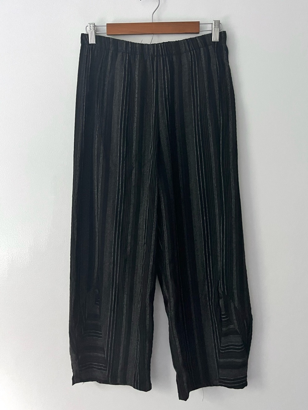 Lisa Bayne Black Gray Stripe Pull On Lantern Pants Lagenlook Art To Wear Small
